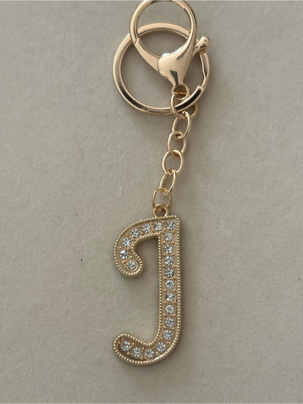 Gold Initial 'J' Keychain  with Clear Crystals